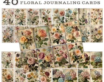 Vintage flowers, botanical ATC Cards, Journaling Papers, Digital Paper, Printable Junk Journal kit, tags, scrapbooking, Digital Ephemera
