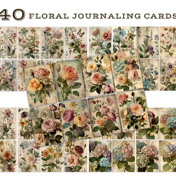 Vintage flowers, botanical ATC Cards, Journaling Papers, Digital Paper, Printable Junk Journal kit, tags, scrapbooking, Digital Ephemera