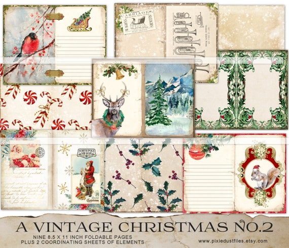 Printable Christmas Junk Journal Kit Winter Themed Journaling Supplies  Vintage Xmas Ephemera Tags Cards Pages Digital Scrapbook Papers 