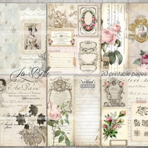 La Belle junk journal kit, printable pages, french invoices, vintage ephemera, journaling papers, tall and slim skinny, digital download