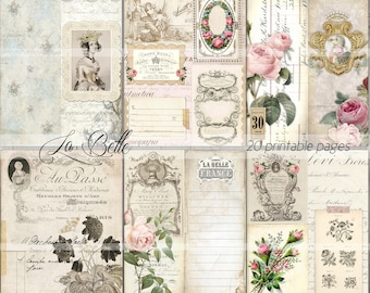 La Belle junk journal kit, printable pages, french invoices, vintage ephemera, journaling papers, tall and slim skinny, digital download