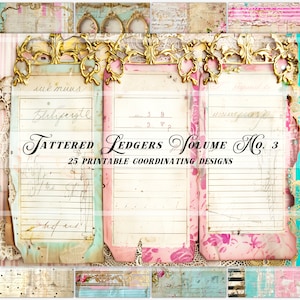 Printable Tattered Antique Ledger Papers, Pink Junk Journal Pages ...