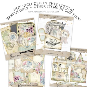 May include: A digital collage sheet with a succulent theme. The sheet includes 10 pages of printable journal pages, 3 pages of artfully curated elements, and 5 pages of background designs. The sheet is perfect for scrapbooking, card making, and other paper crafts.
