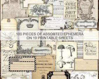 Vintage Ephemera Kit, Printable Junk Journal Embellishments (Digital Download)