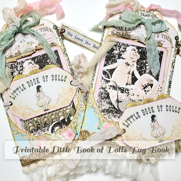 Little Book of Doll junk journal tag book, journaling insert, printable, digital, collage sheets, scrapbook, card making, diy handmade book