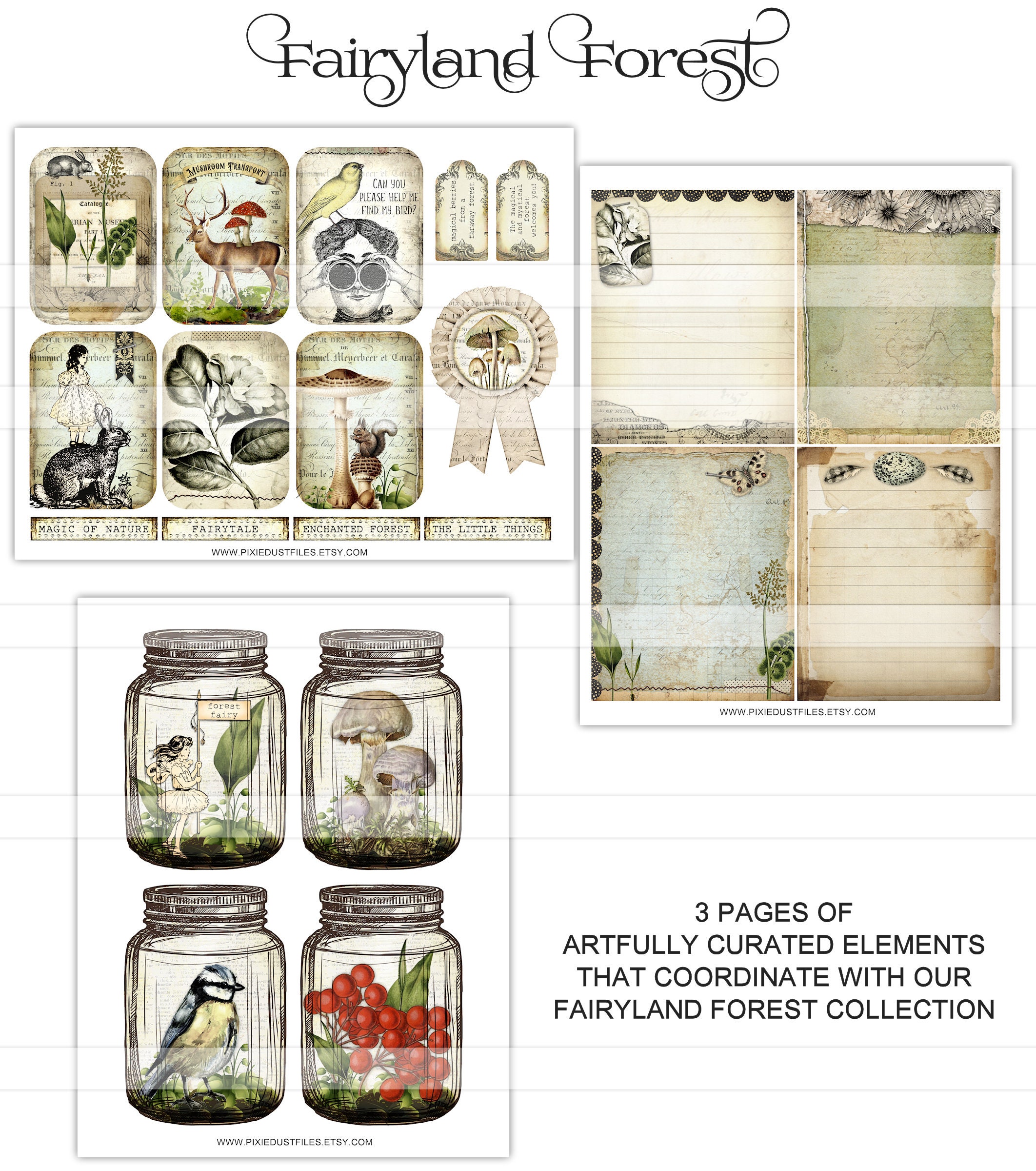 Woodland Junk Journal Printable Kit Fairyland Forest Animals Nature ...