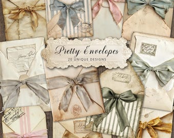 Pretty Envelopes, Printable Junk Journal Kit, Journaling Tags (DIGITAL DOWNLOAD)