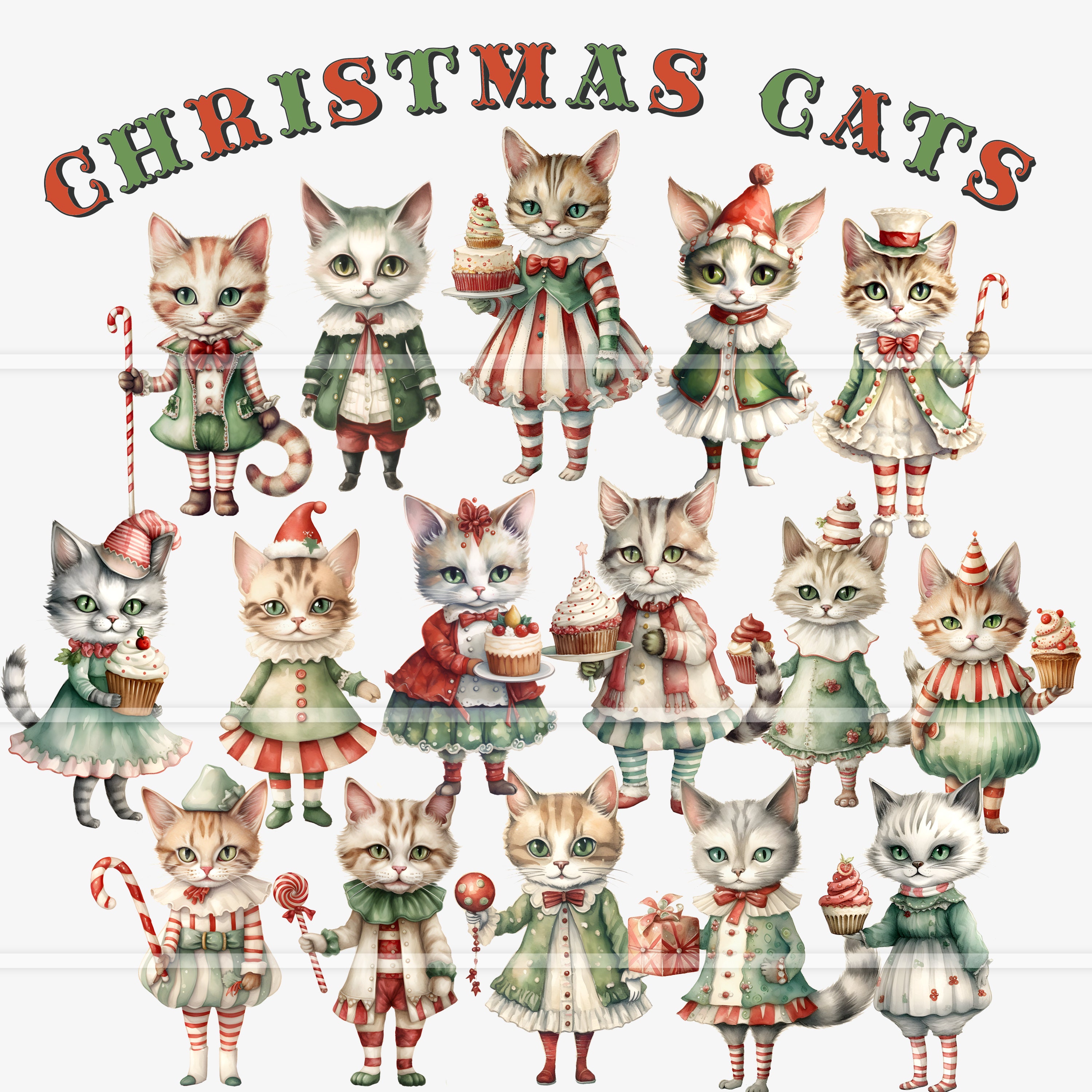 Printable Christmas Cats, Paper Dolls, Junk Journal Ephemera