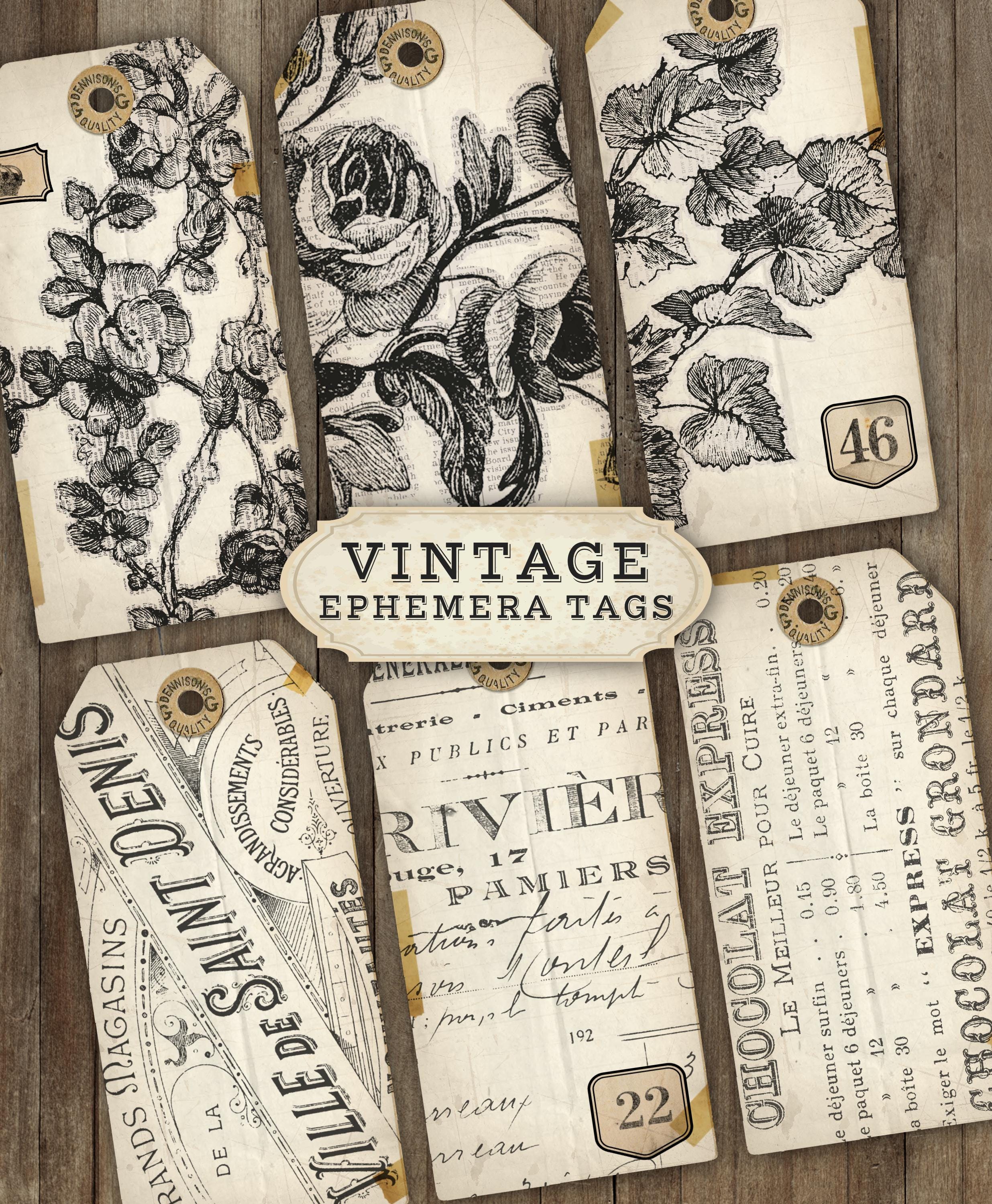 Printable Junk Journal Tags, Digital Ephemera Kit, Vintage French ...