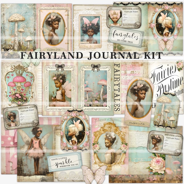 Fairyland Junk Journal Printable Kit, fairy journal digital papers, foldable pages, fairy ephemera, fairies, clip art, digital download