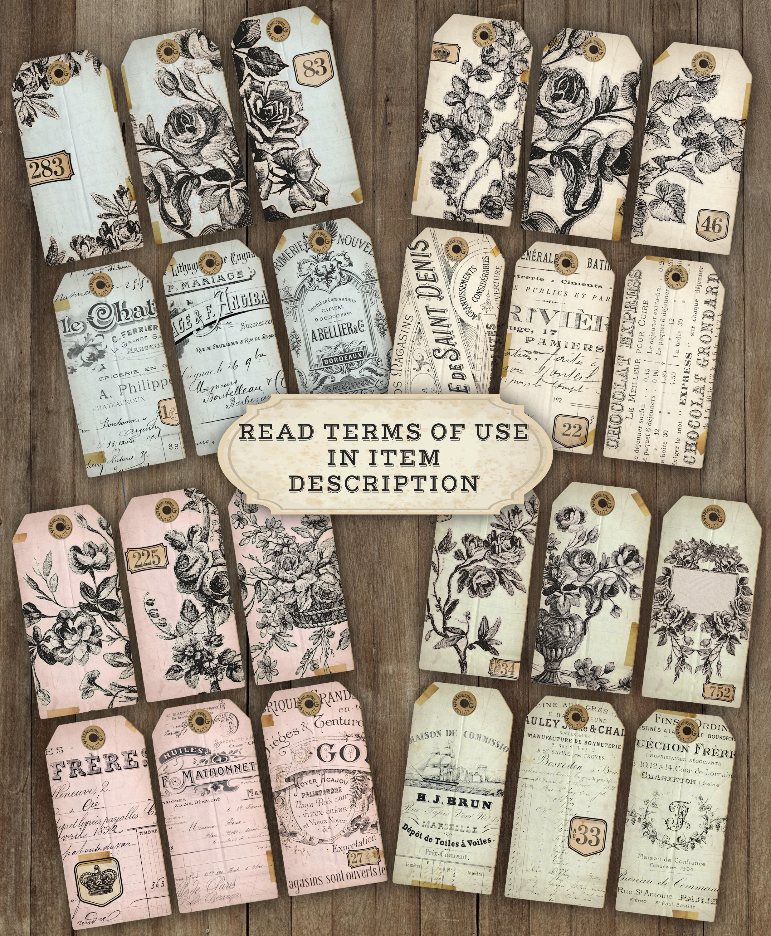Printable Junk Journal Tags, Digital Ephemera Kit, Vintage French ...