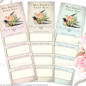 Miss Birdie's Frock Shop vintage voorbeeldkaarten kantversiering, afdrukbare ephemera junkjournalen, naaiideeën, kantmonsters voor junkjournals VB