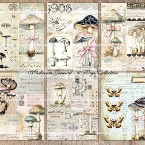Kit de journal indésirable champignons, pages imprimables, éphémères champignons vintage, papiers de journalisation, téléchargement numérique, pages pliables, étiquettes de journal