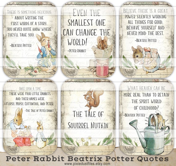 Printable Peter Rabbit Quotes Beatrix Potter Images digital collage sheet vintage book images junk journal kit journaling cards atc aceo