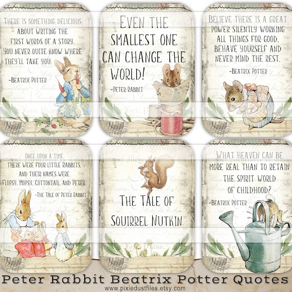 Printable Peter Rabbit Quotes Beatrix Potter Images digital collage sheet vintage book images junk journal kit journaling cards atc aceo