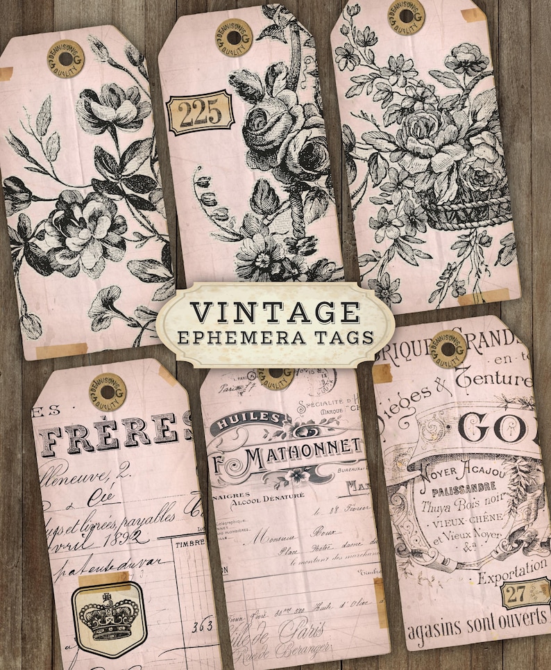 Printable Junk Journal Tags, Digital Ephemera Kit, Vintage French ...