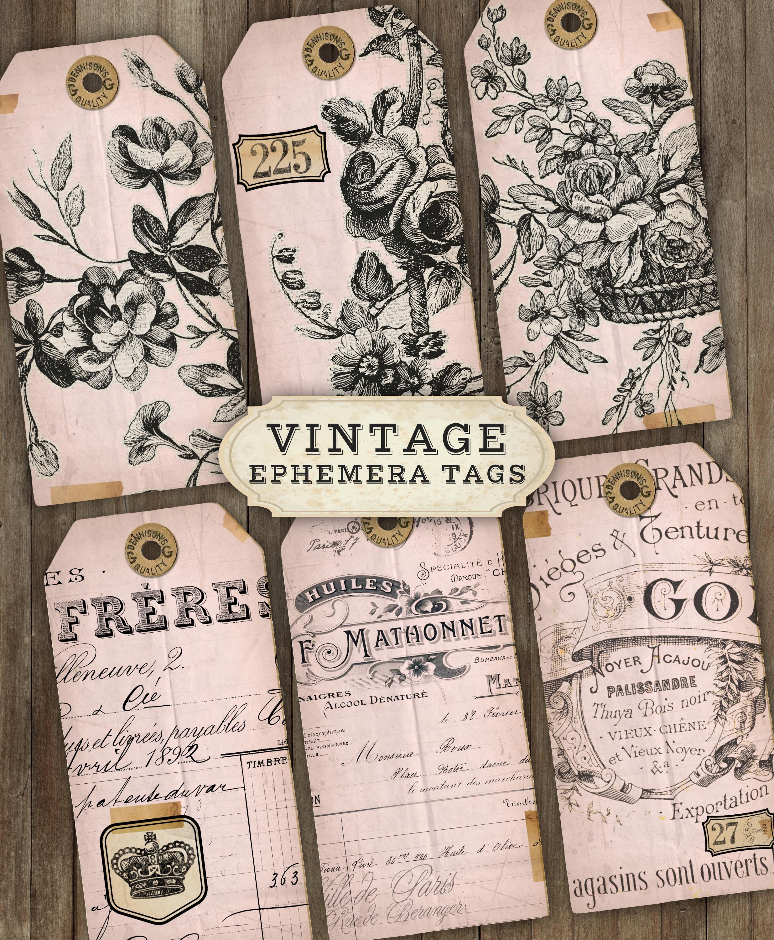 Printable Junk Journal Tags, Digital Ephemera Kit, Vintage French ...