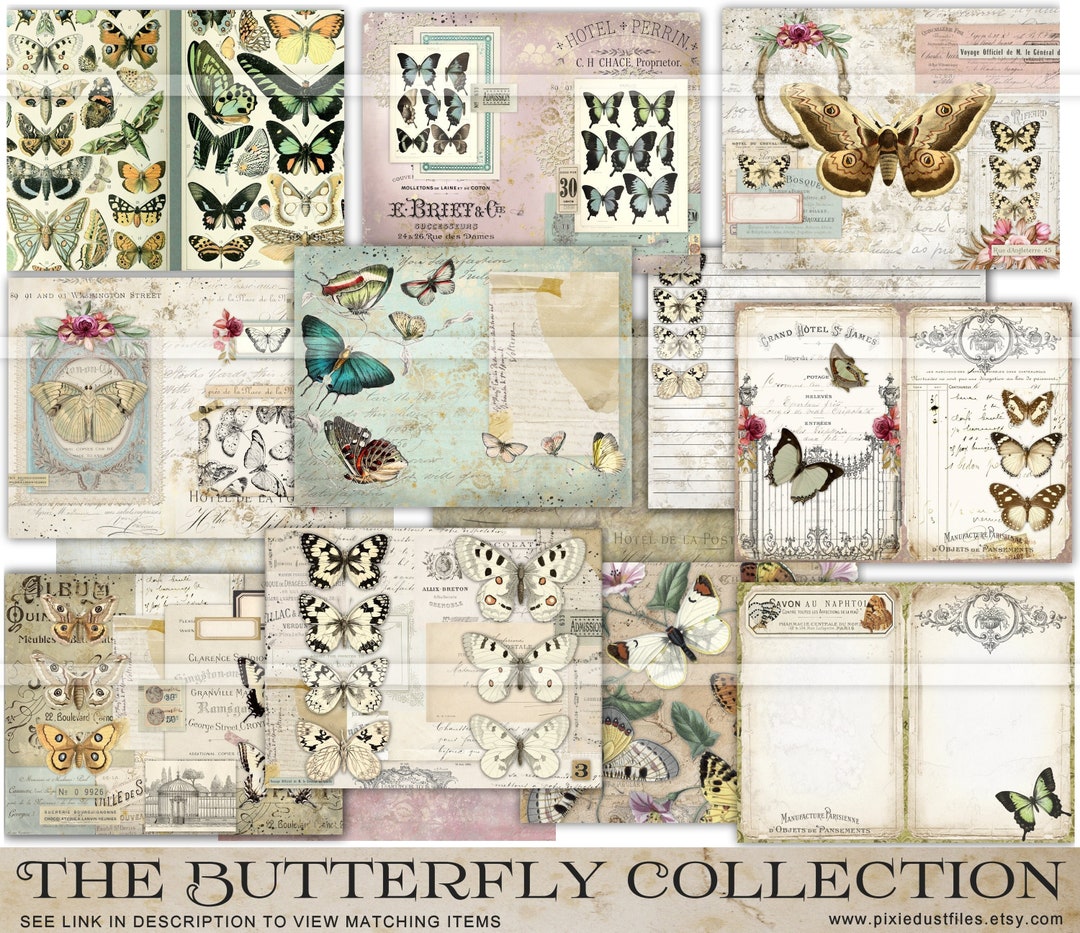 Butterfly Junk Journal Pages, Printable Papers, Vintage Butterflies ...