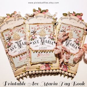 Ave Maria Katholieke gebed junk journal tag boek afdrukbare digitale download Virgin Mary Daily Devotional ephemera vintage Sacred Heart afbeeldingen