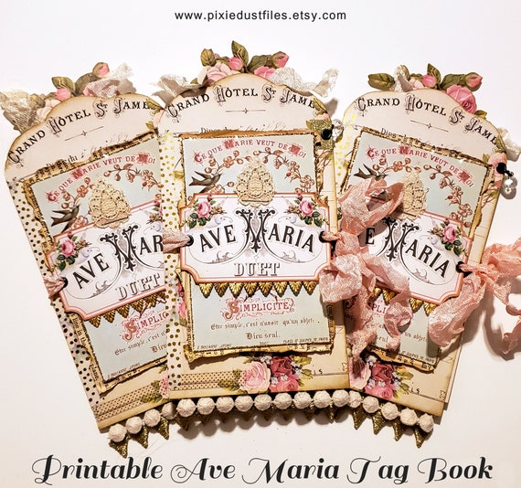 Ave Maria Catholic prayer junk journal tag book printable digital download Virgin Mary Daily Devotional ephemera vintage Sacred Heart images