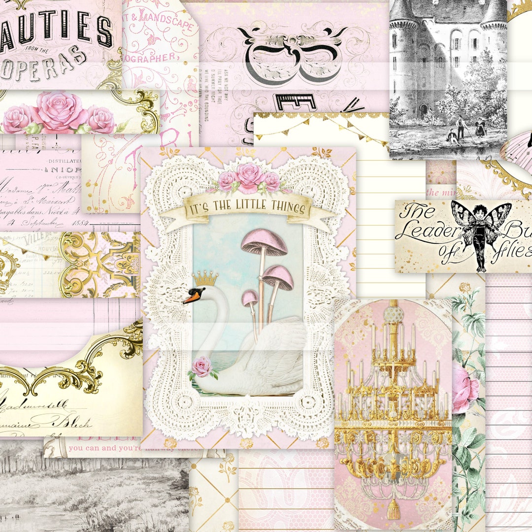 Printable Junk Journal Ephemera Kit, Shabby Chic Papers, Vintage ...