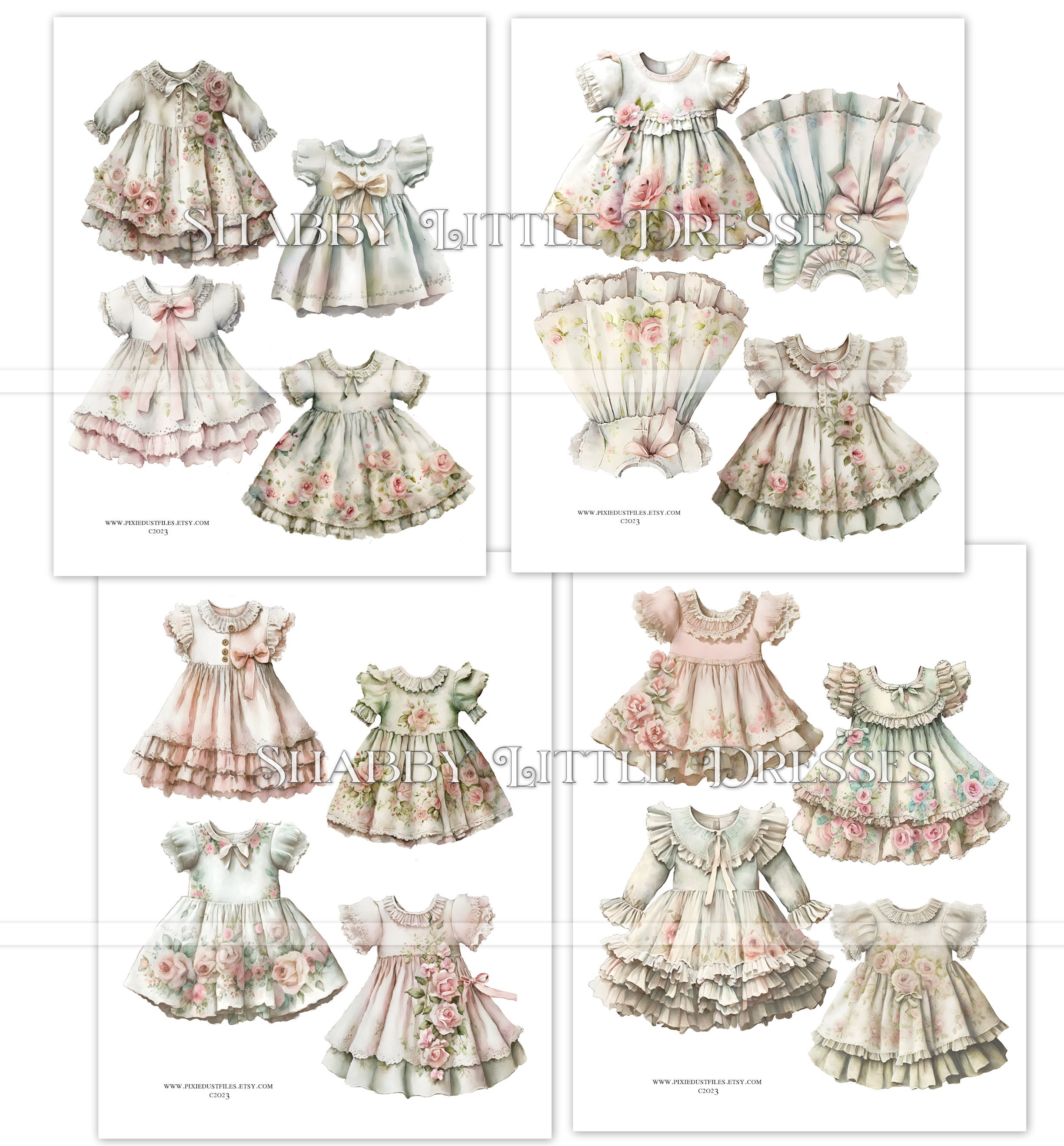 Printable Vintage Baby Dresses, Junk Journal Ephemera, Digital Paper ...