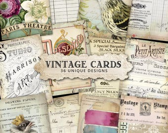 Vintage Ledgers, Junk Journal ATC Printable Cards, French Invoices, DIGITAL DOWNLOAD, Digi Journal Kit, Antique Paper Journaling Tags