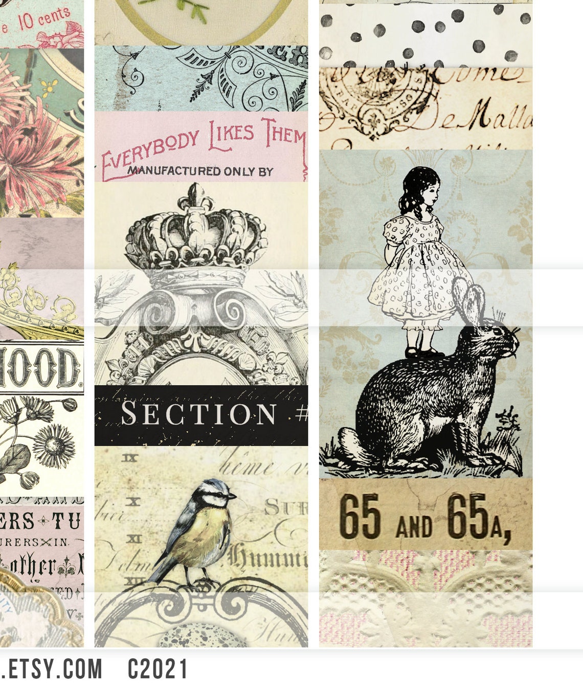 Junk Journal Words Images Printable Snippet Rolls Belly | Etsy