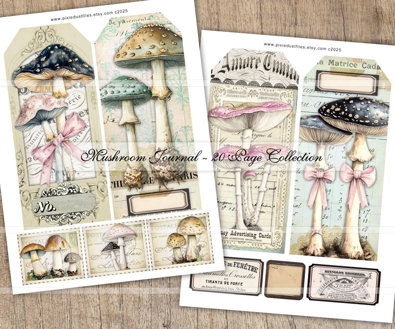 Mushrooms Junk Journal Kit, Printable Pages, Vintage Mushroom Ephemera ...