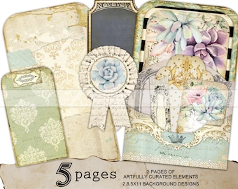 Junk Journal Kit Printable Botanical Succulent loaded page pocket and tags Scrapbooking Paper Crafts Altered art digital collage sheet