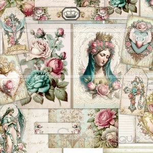 diario de oración imprimible, planificador católico, tarjetas de oración, sagrado corazón, kit digital de diario basura, rosario, oraciones, páginas, imágenes de la Virgen María