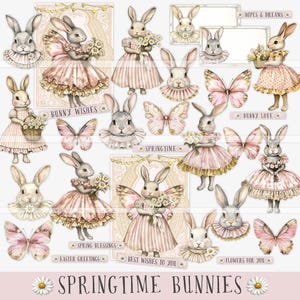 Frühlings Bunnies, Papier Bastelset, bedruckbar, Junk Journal, pingelig geschnittenes Ephemera, Vintage Hase, Oster Papierpackung, Scrapbooking