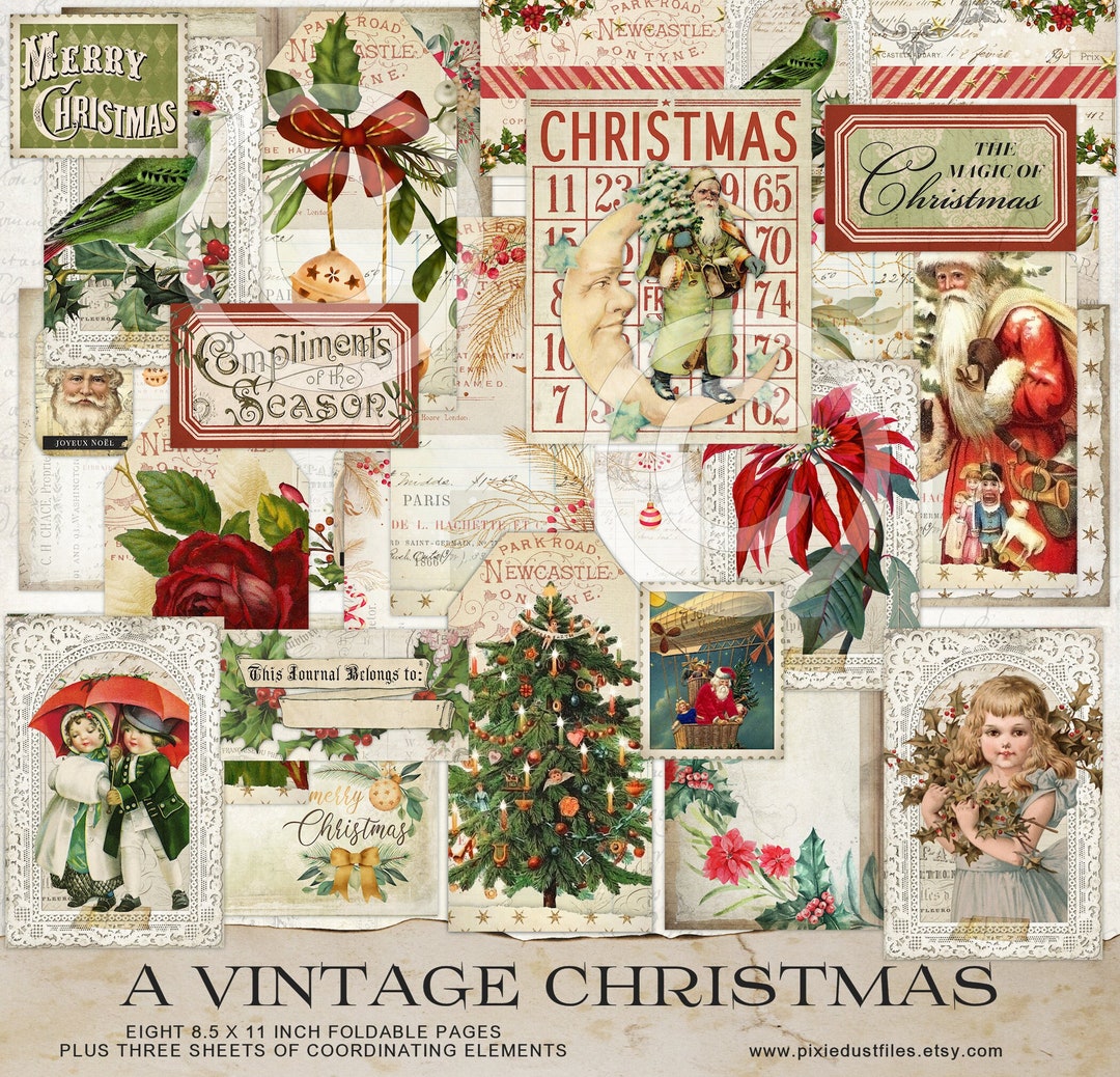 Christmas Junk Journal Kit Vintage Ephemera Digital Collage Sheet Tag ...