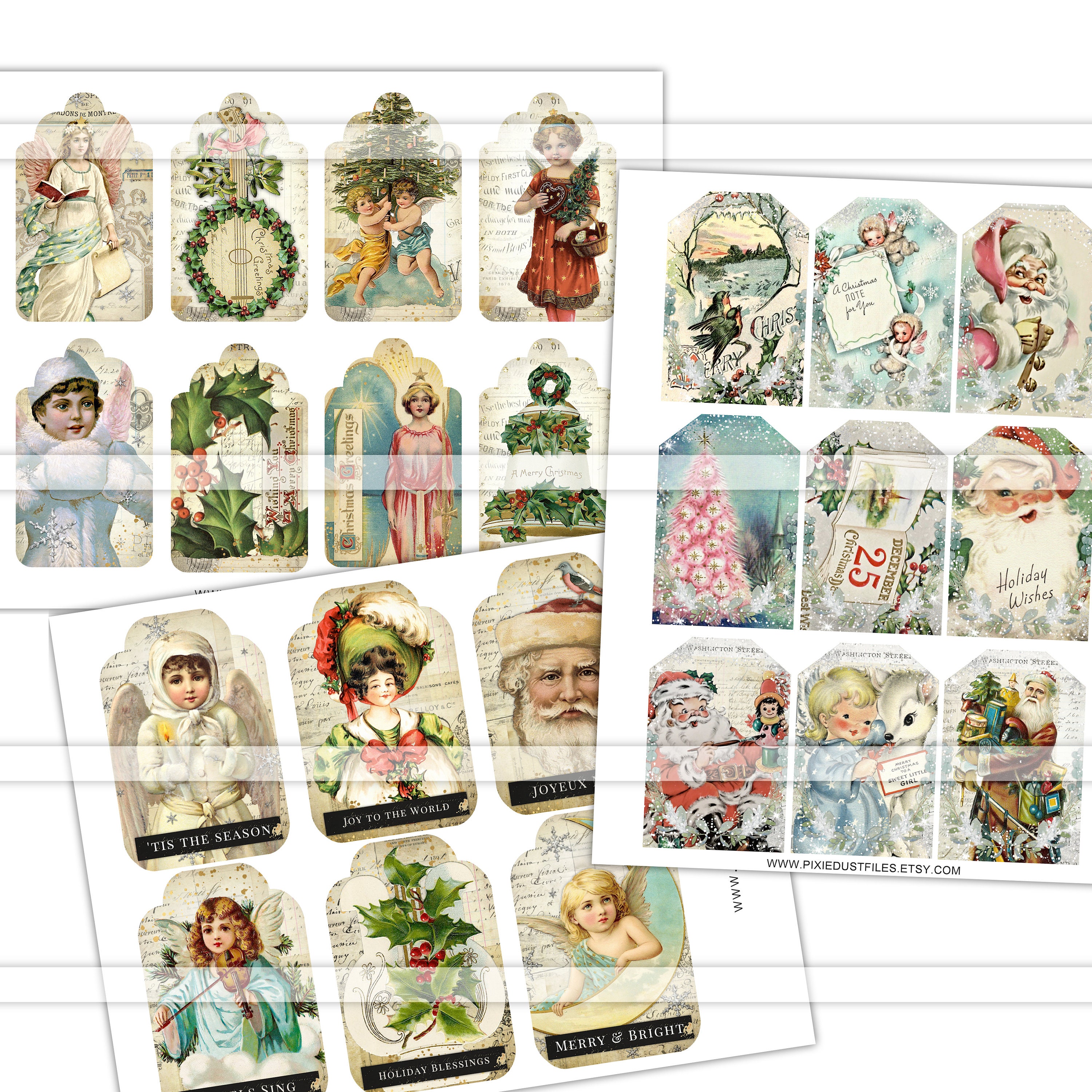 Vintage Christmas Tags Digital Collage Sheet Printable - Etsy
