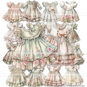 Druckbare Vintage Babykleider, Junk Journal Ephemera, digitales Papier Puppenkleid, Baby Mädchen Journal, Journaling Zubehör, Scrapbooking Kit