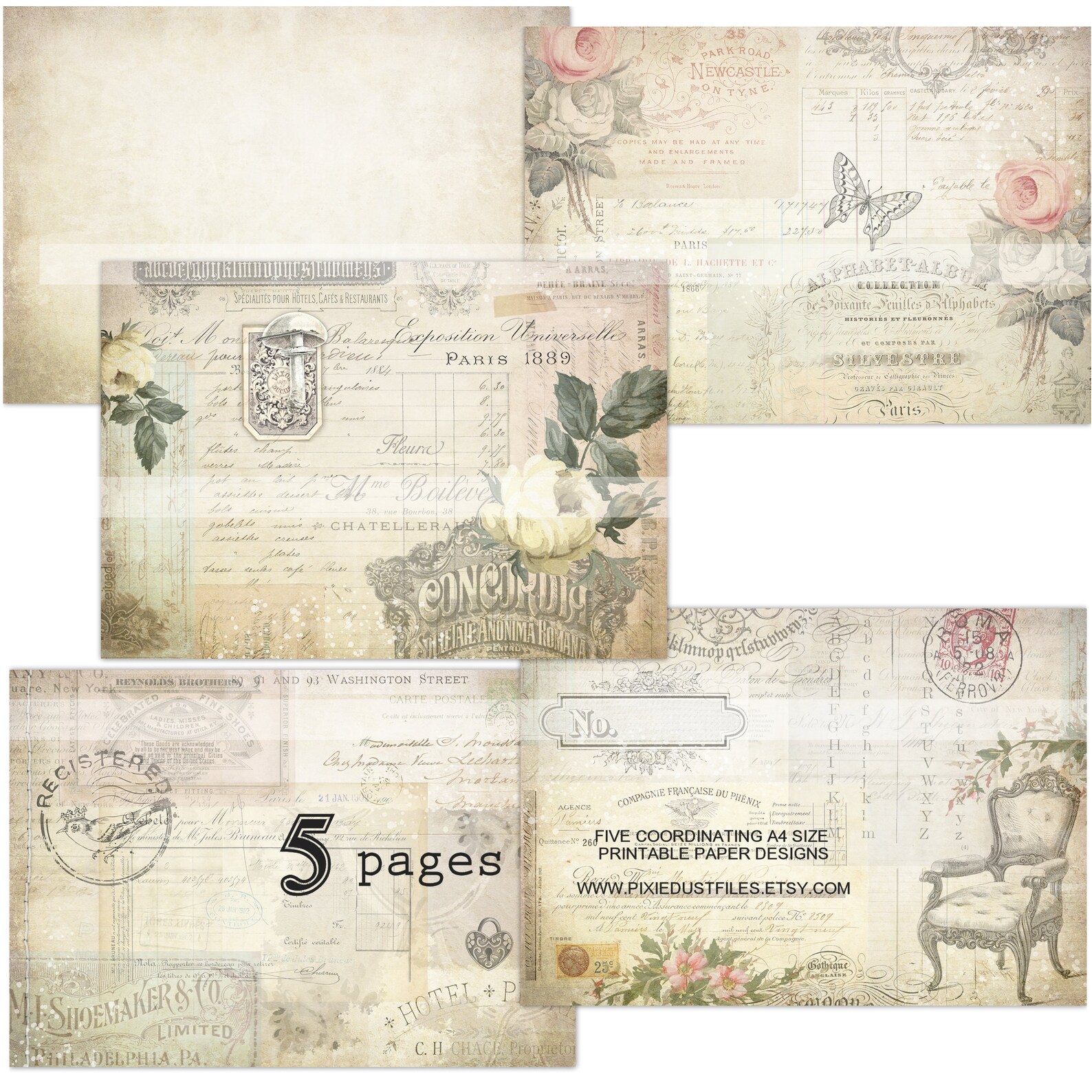 Digital Vintage Printable Paper Junk Journal Kit A4 Size Digital Papers ...