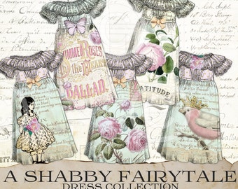 shabby chic ephemera pack vintage dress printable junk journal paper doll dresses pink digi kit download bullet notebook supplies birds rose