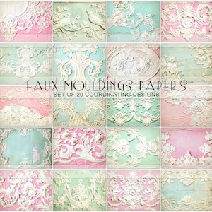 Faux Mouldings Papiers imprimables pour carnet de bord, pages de journalisation, éphémères numériques français, papier pliable, papier de scrapbooking pastel, téléchargement