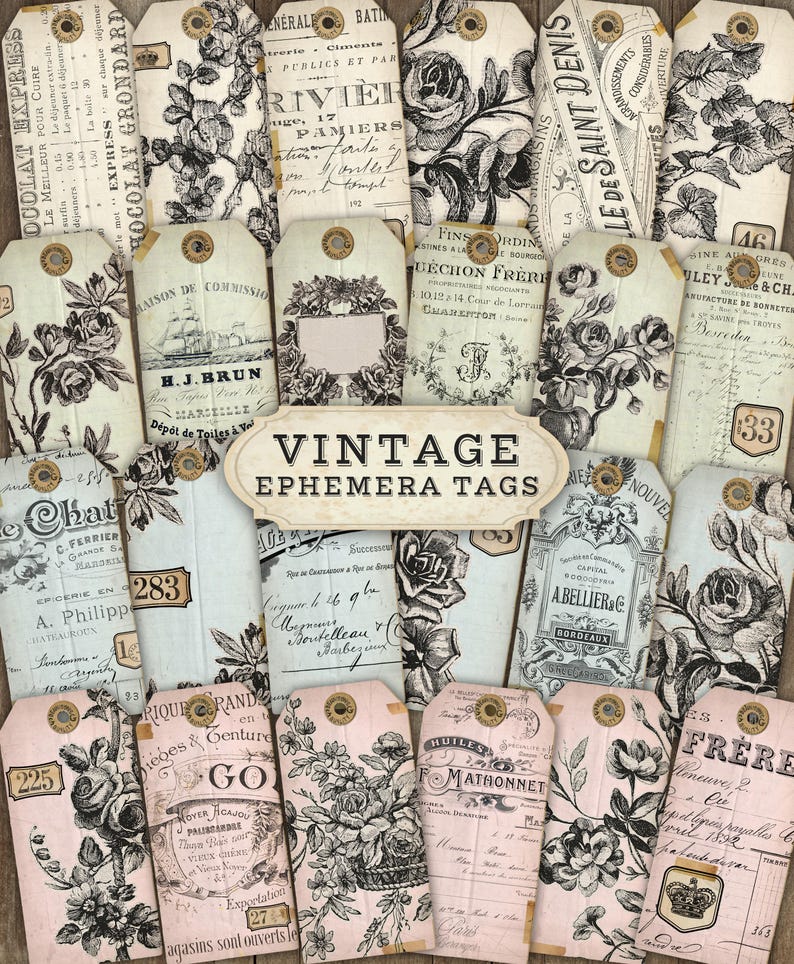 Printable Junk Journal Tags, Digital Ephemera Kit, Vintage French ...