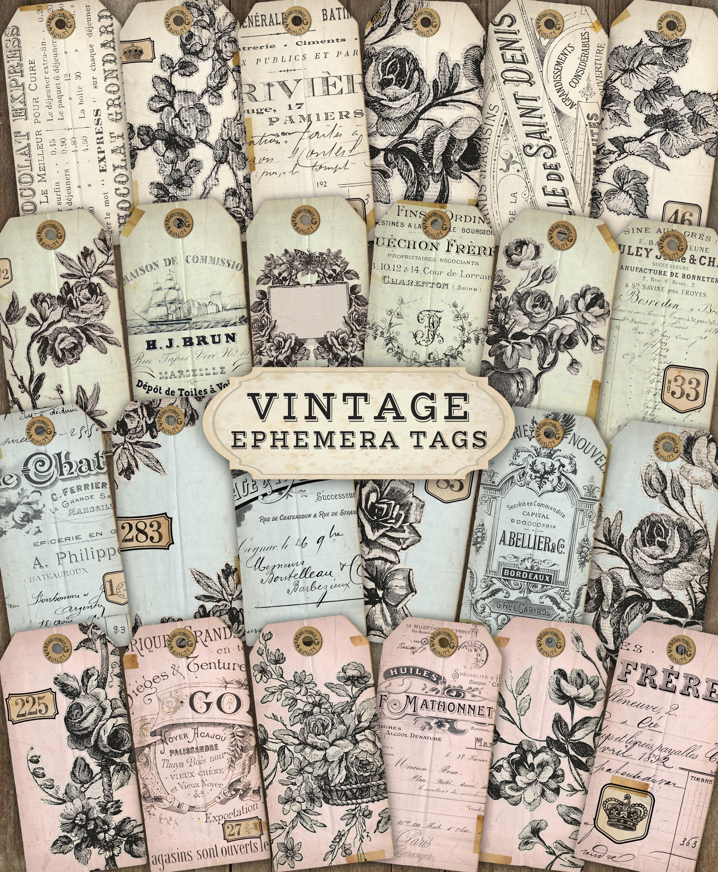 Printable Junk Journal Tags, Digital Ephemera Kit, Vintage French ...