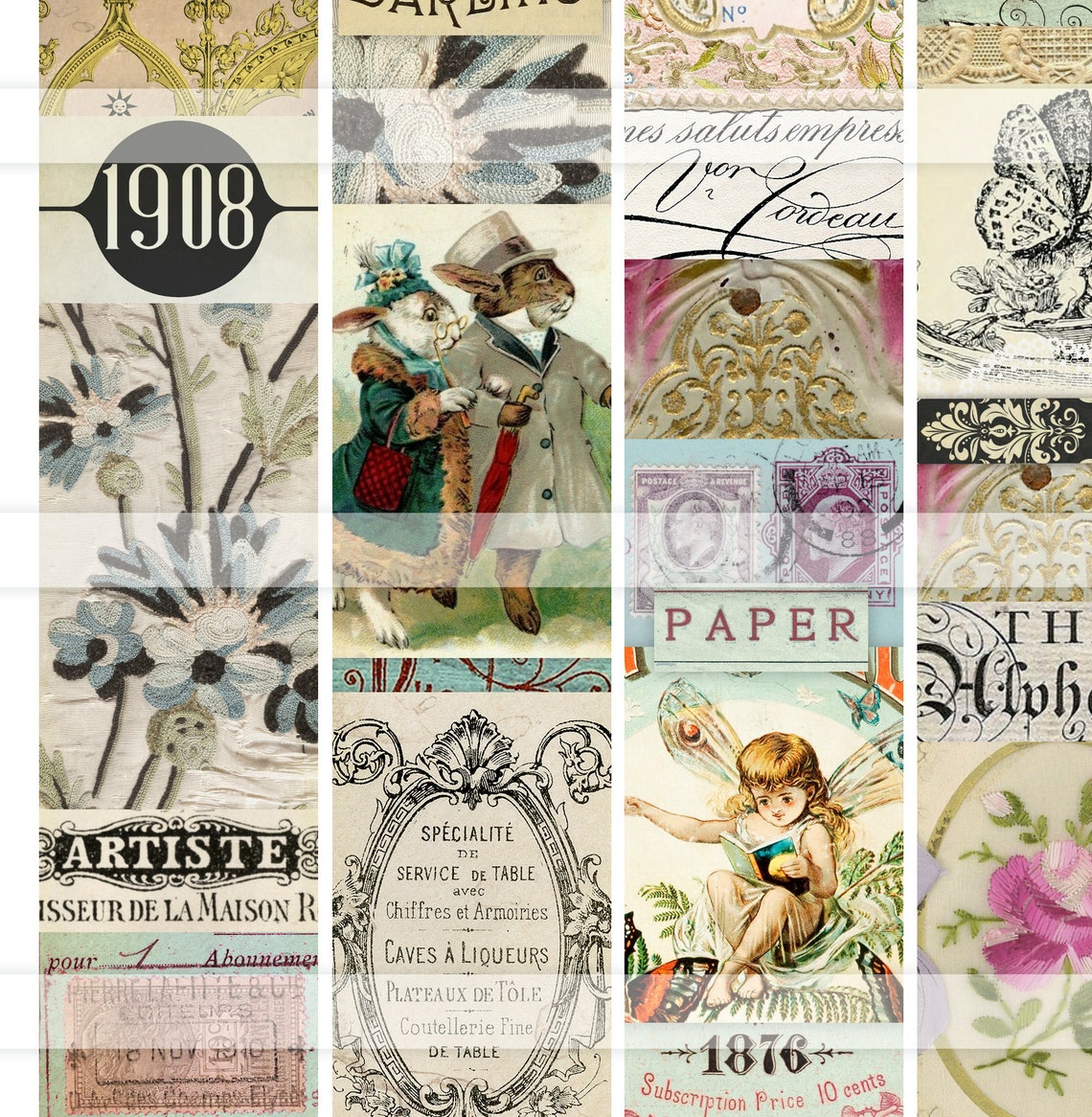 Junk Journal Words Images Printable Snippet Rolls Belly | Etsy