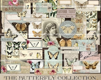 Butterfly Junk Journal Kit, Vintage Ephemera (Digital Download)