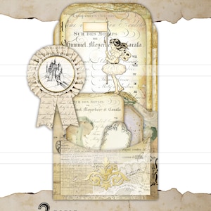 Junk Journal Printable Papers ~ Vintage Fairy Theme Journal Images ~ Loaded Pocket and Tags ~ Scrapbooking ~ Digital collage sheet ~ Fairies
