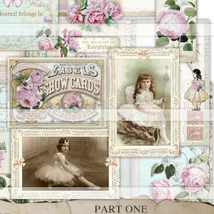 Afdrukbare junk journal kit roze shabby chic rozen digitale vintage ephemera collage vellen tags pagina's enveloppen papier een armoedig sprookje