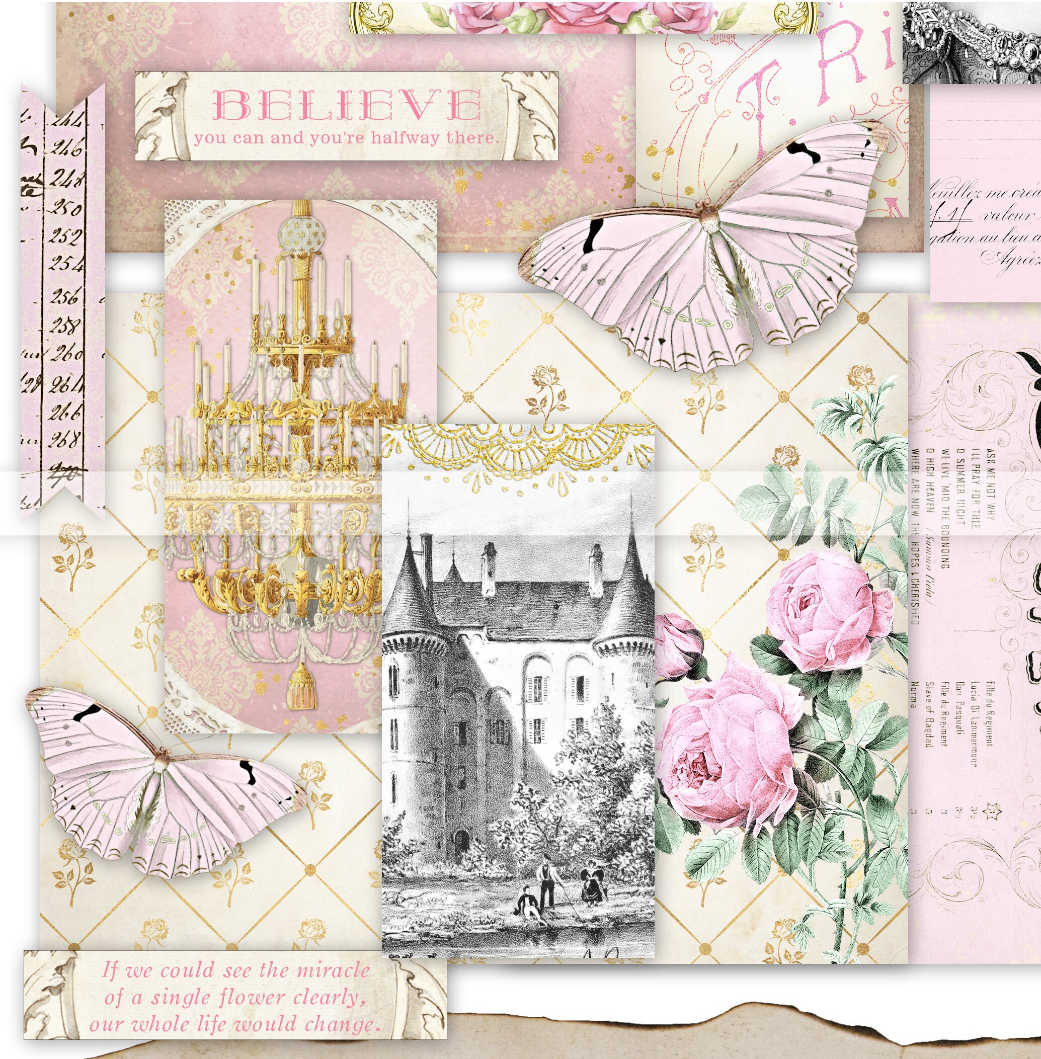 Printable Junk Journal Ephemera Kit, Shabby Chic Papers, Vintage ...