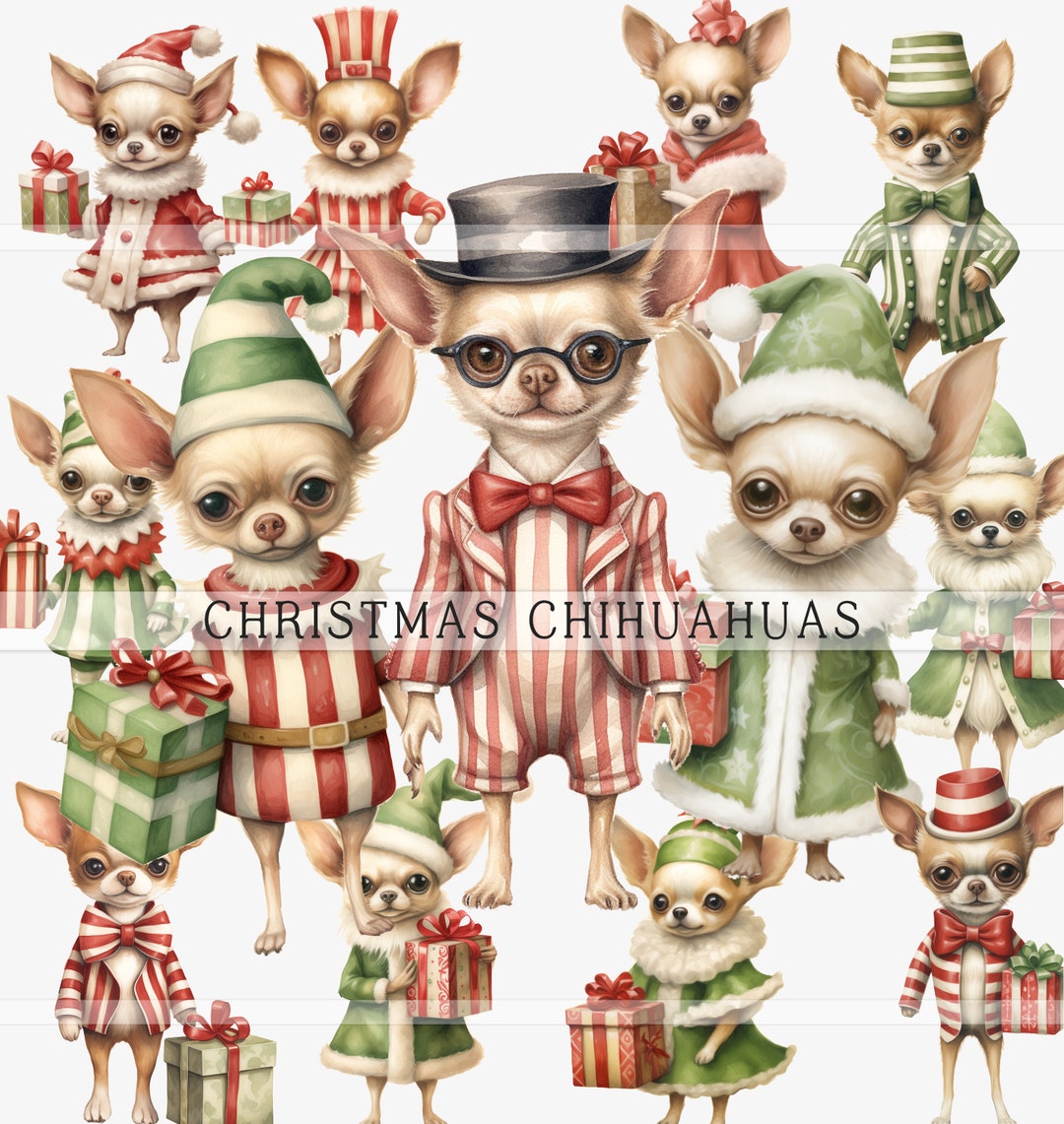 Christmas Chihuahuas, Printable Clipart, Junk Journal Ephemera, Digital ...