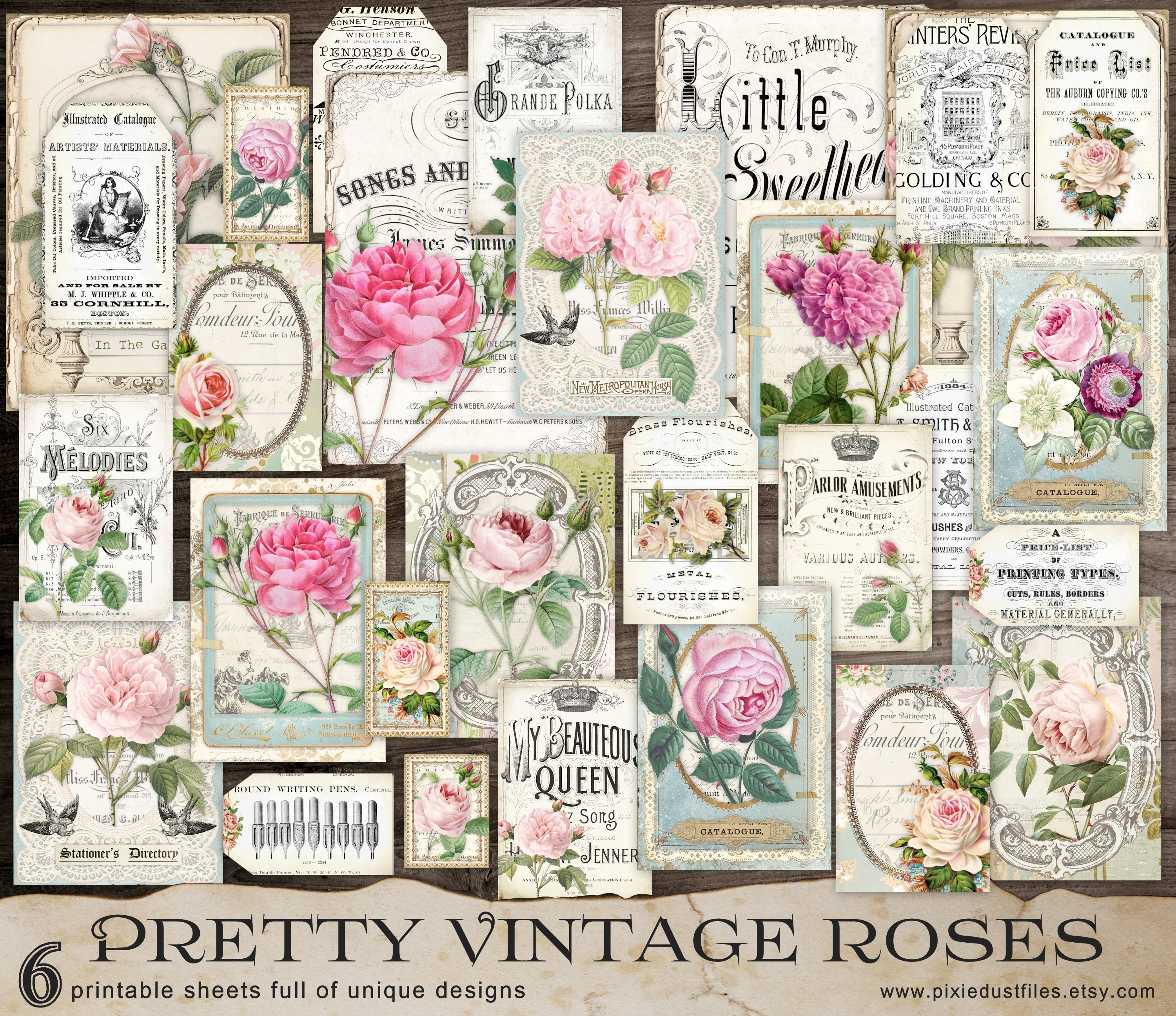 Elegant Vintage Rose Prayer Junk Journal Kit with Ephemera: Full Color Collection of Beautiful Vintage Rose Christian Faith Prayer Pages and
