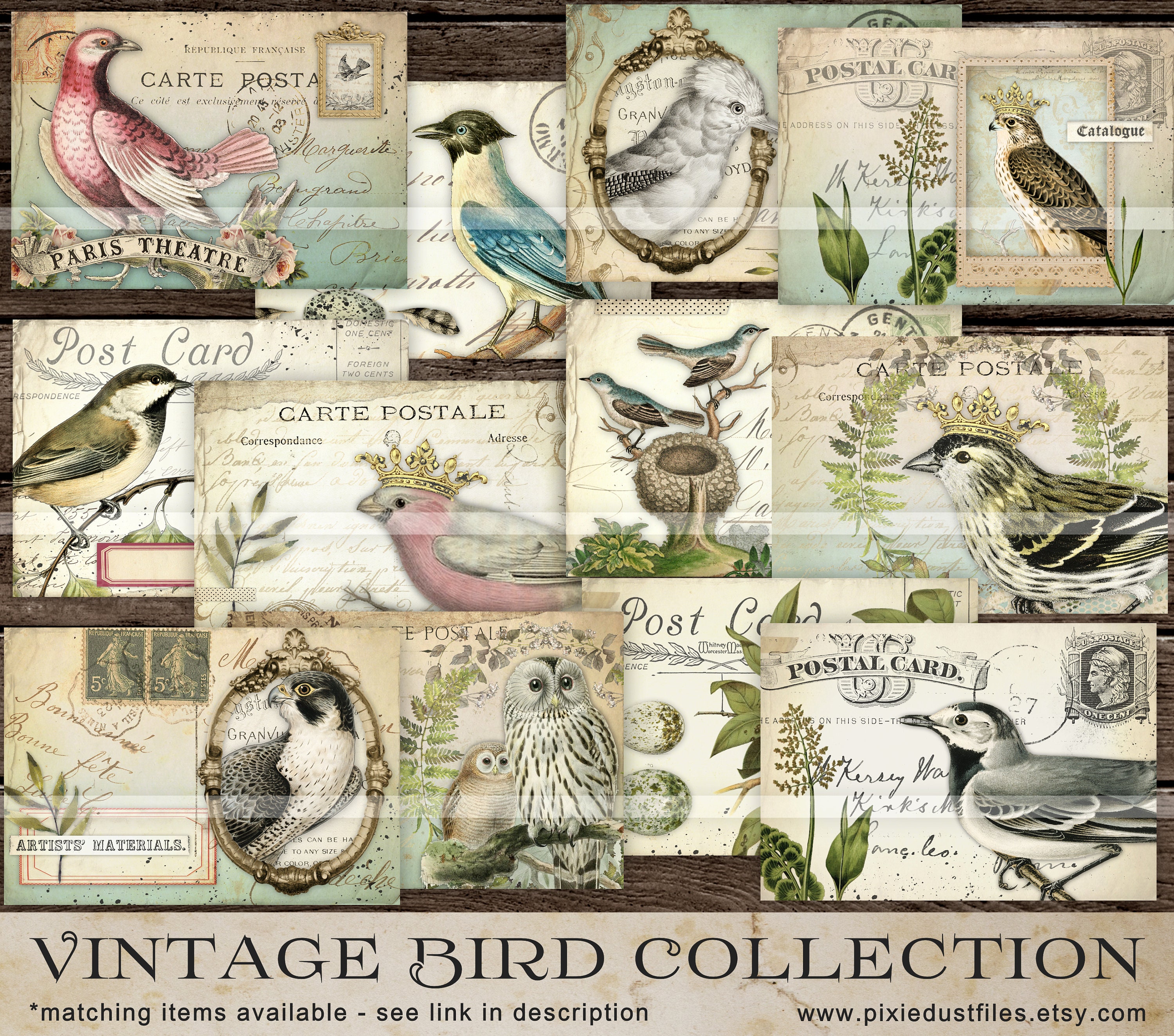 Vintage Birds Junk Journal Digi Kit, Collage Sheets, DIGITAL DOWNLOAD ...