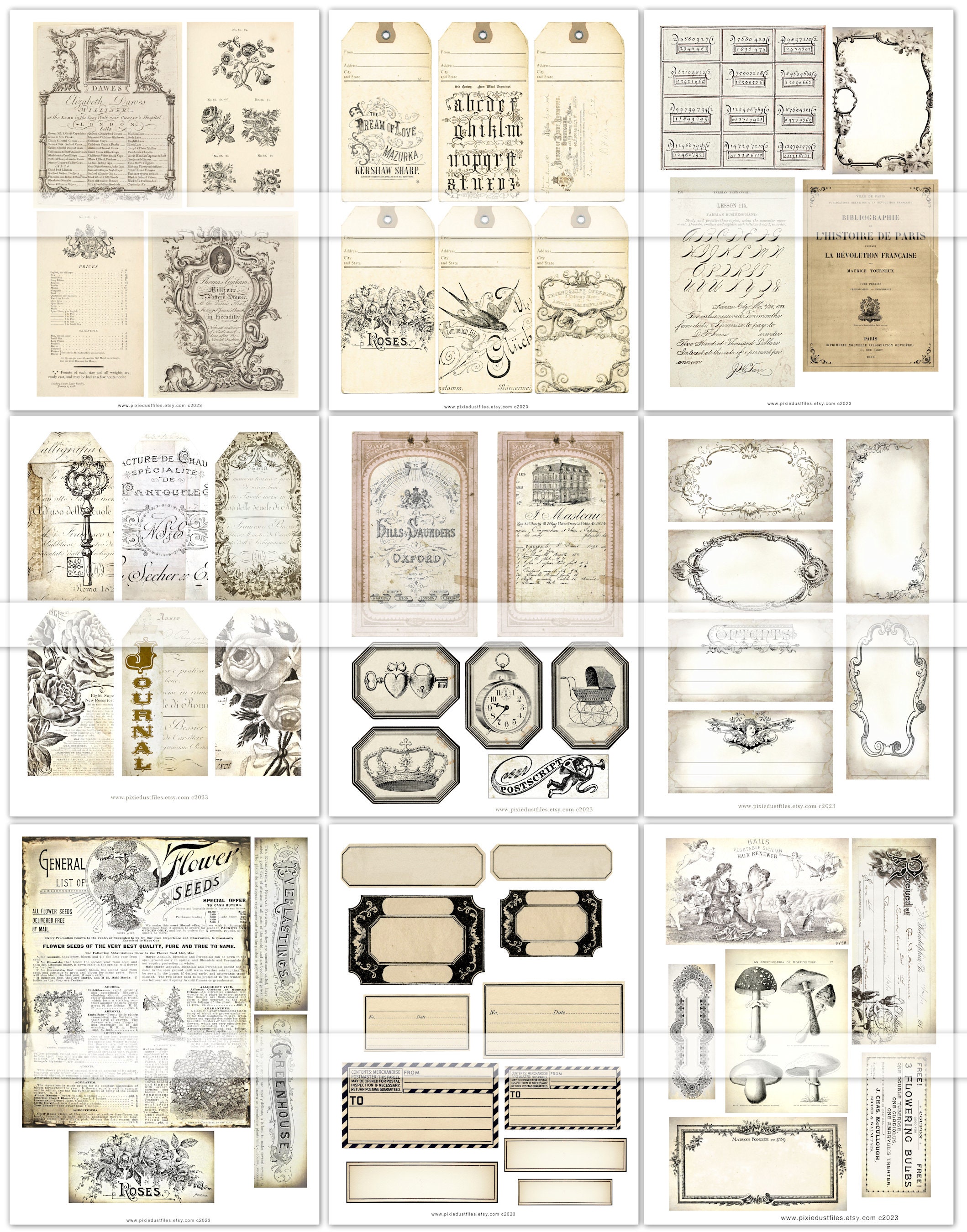 Printable Vintage Ephemera, Junk Journal Digi Kit, Digital Junk Journal ...