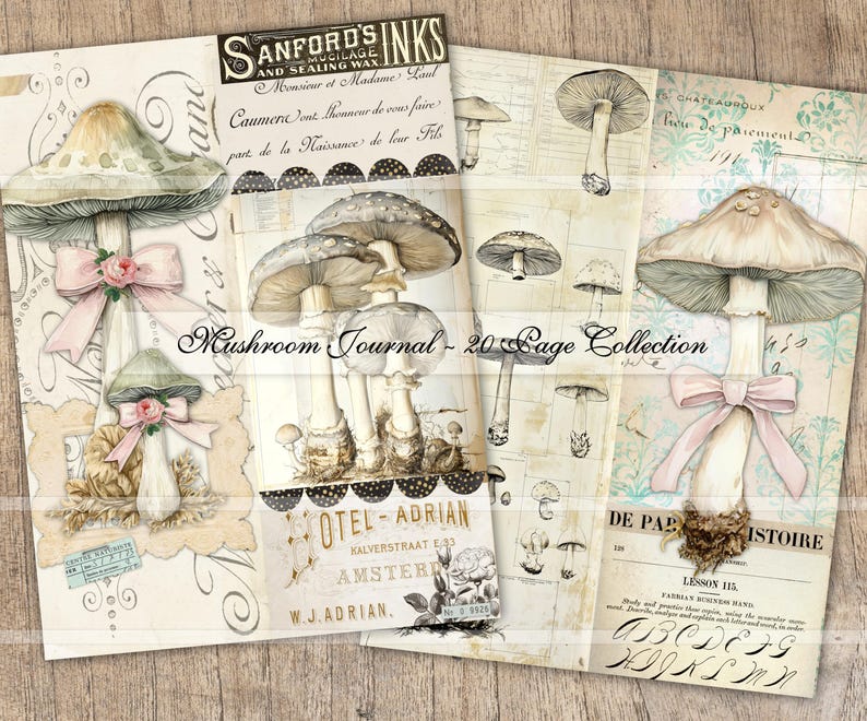 Mushrooms Junk Journal Kit, Printable Pages, Vintage Mushroom Ephemera ...